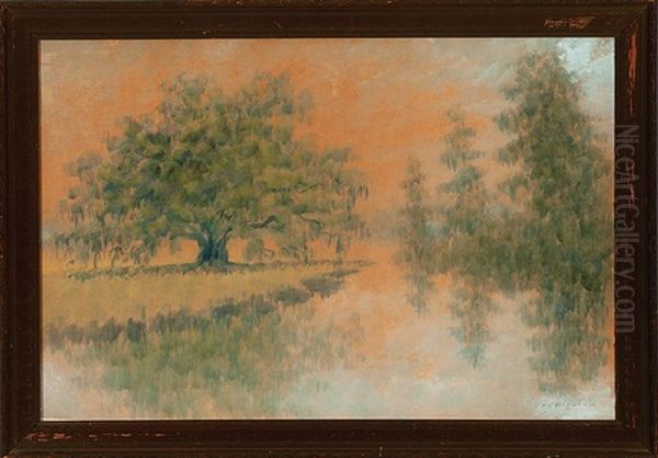 Live Oak And Cypress Trees, Louisiana Bayou Oil Painting by Alexander John Drysdale