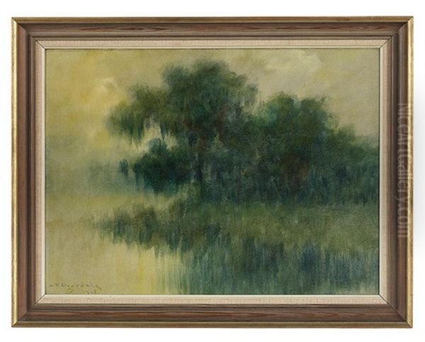 Misty Morning On The Bayou With Live Oaks by Alexander John Drysdale