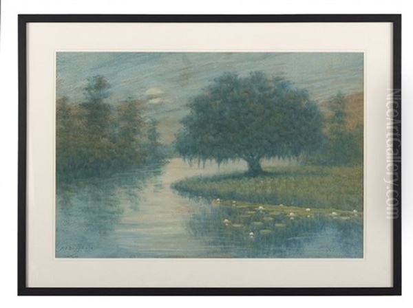 Bayou Landscape With Water Lilies Oil Painting by Alexander John Drysdale