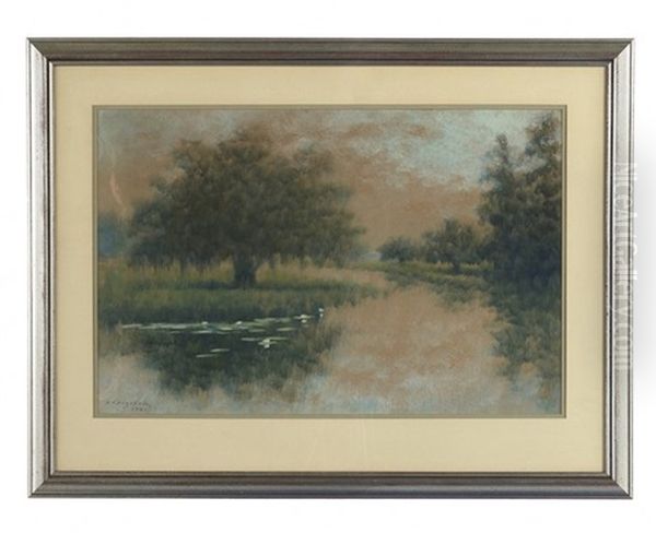 Pond With Water Lilies Oil Painting by Alexander John Drysdale