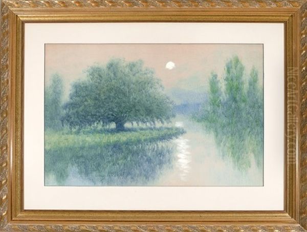 Live Oak Tree And Rising Moon Oil Painting by Alexander John Drysdale