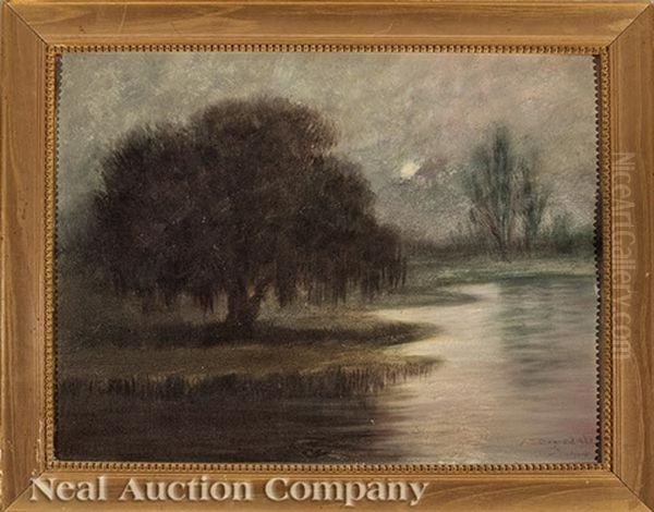 Moon And Live Oak Tree, Louisiana Bayou Oil Painting by Alexander John Drysdale