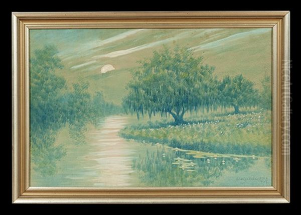 Louisiana Bayou Landscape At Moonlight by Alexander John Drysdale