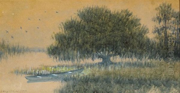 Live Oak Tree And Pirogue Oil Painting by Alexander John Drysdale