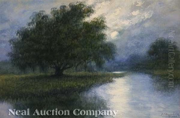 Louisiana Landscape With Sun Reflecting On The Bayou Oil Painting by Alexander John Drysdale