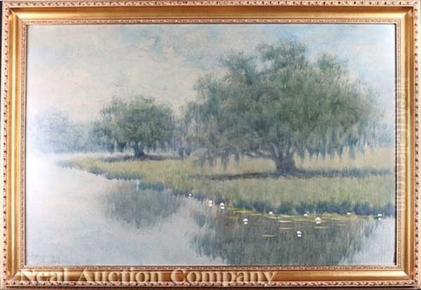 Bayou Scene With Lily Pads Oil Painting by Alexander John Drysdale