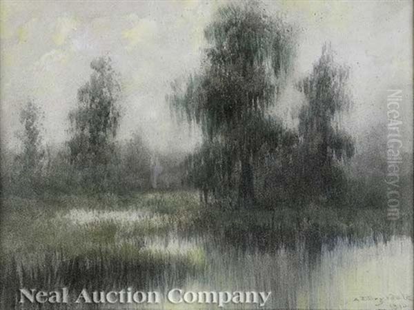 Evening On The Bayou With Cypress Trees Oil Painting by Alexander John Drysdale