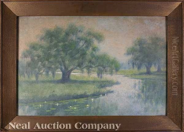 Bayou Scene With Three Live Oaks Oil Painting by Alexander John Drysdale