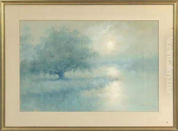 Moonlit Bayou Landscape Oil Painting by Alexander John Drysdale