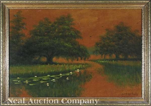 Live Oaks And Lilies Oil Painting by Alexander John Drysdale