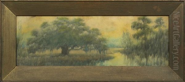 Louisiana Bayou Landscape With Oak And Cypress Trees Oil Painting by Alexander John Drysdale