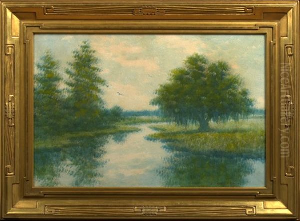 Louisiana Bayou Scene With Oak And Cypress Trees Oil Painting by Alexander John Drysdale