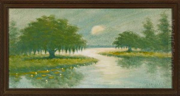 Moonlight On Bayou Oil Painting by Alexander John Drysdale