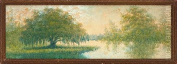 Louisiana Live Oak And Cypress Trees Along The Bayou Oil Painting by Alexander John Drysdale