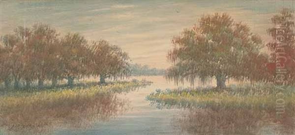 Louisiana Bayou In Autumn Oil Painting by Alexander John Drysdale