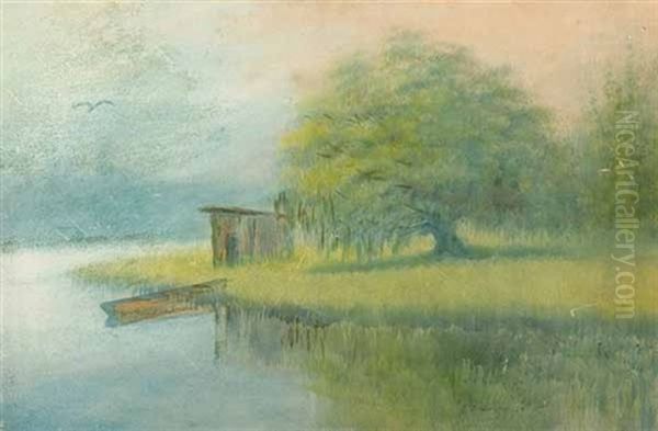 Louisiana Oak And Trapper's Cabin, Bayou Teche Oil Painting by Alexander John Drysdale