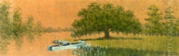 Louisiana Bayou With Canoe Oil Painting by Alexander John Drysdale