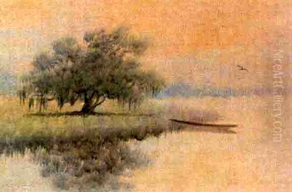 Pirogue In A Louisiana Bayou Oil Painting by Alexander John Drysdale