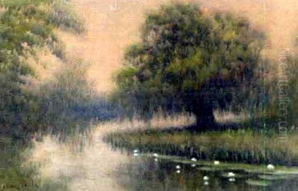 Louisiana Bayou Scene With Flowers Oil Painting by Alexander John Drysdale