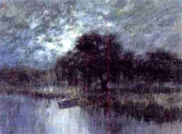 Bayou Scene At Night With Pirogue Oil Painting by Alexander John Drysdale