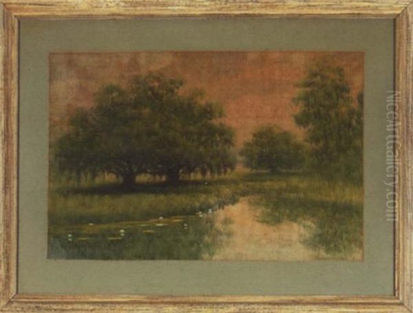 Bayou Landscape With Grove Of Oaks And Cypress Oil Painting by Alexander John Drysdale