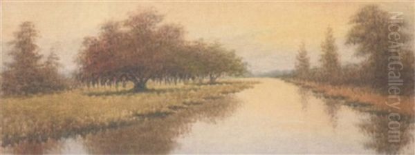 Louisiana Bayou In Autumn Colors Oil Painting by Alexander John Drysdale