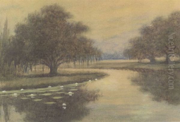 Classical Louisiana Oak Tree Bayou Landscape Oil Painting by Alexander John Drysdale