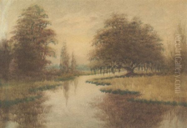 Classical Louisiana Oak Tree-bayou Landscape by Alexander John Drysdale