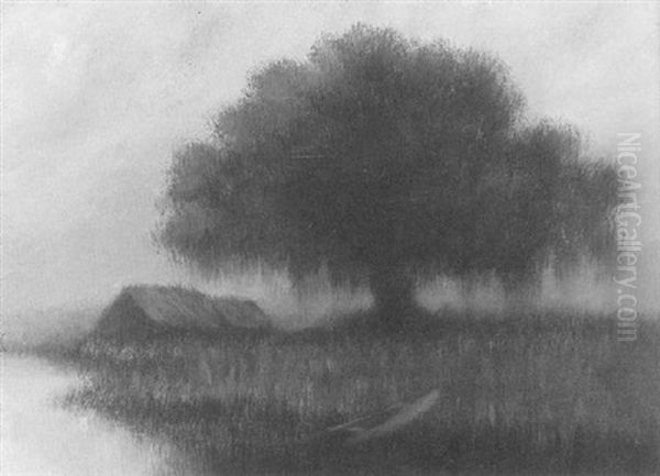 Bayou Landscape With Live Oak, Cabin And Pirogue Oil Painting by Alexander John Drysdale