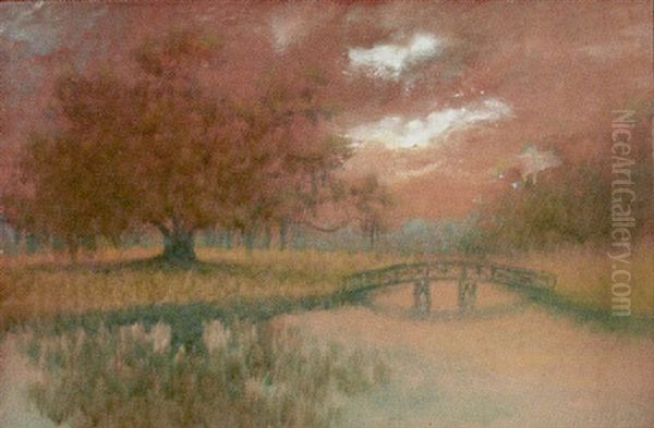 Bayou Scene With Bridge Oil Painting by Alexander John Drysdale