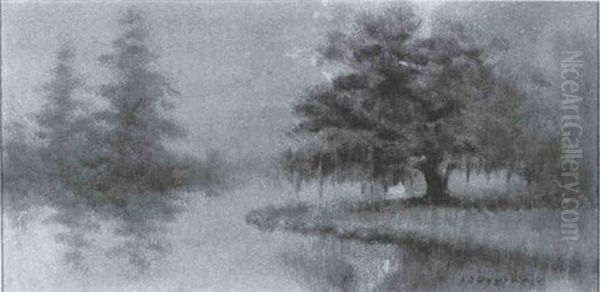 Bayou Scene With Live Oak And Cypresses Oil Painting by Alexander John Drysdale