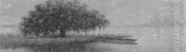 Bayou Scape With Live Oak And Pirogue Oil Painting by Alexander John Drysdale