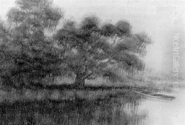 Bayou Peninsula With Pirogue Oil Painting by Alexander John Drysdale