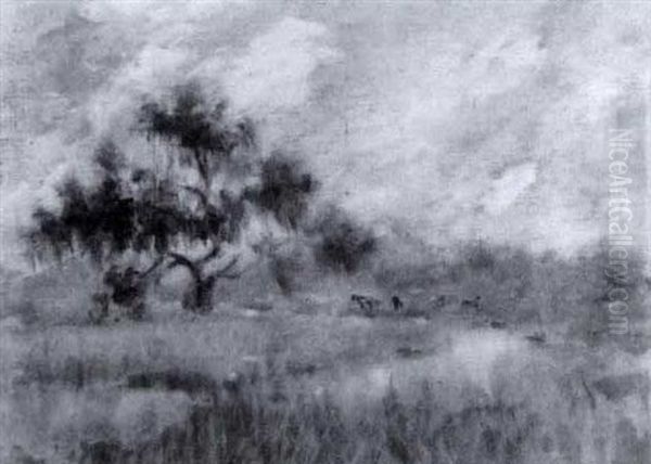 Livestock In A Louisiana Landscape Oil Painting by Alexander John Drysdale