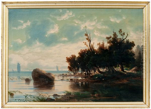 Dusk On The Coast Oil Painting by Pavel Pavlovich Dshogin