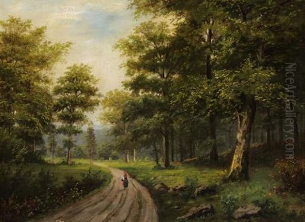 Paysanne Sur Le Chemin En Foret Oil Painting by Pavel Pavlovich Dshogin