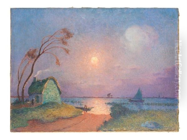 Chaumiere Au Clair De Lune En Briere Oil Painting by Ferdinand du Puigaudeau