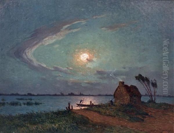 Vue De Briere Au Clair De Lune Oil Painting by Ferdinand du Puigaudeau