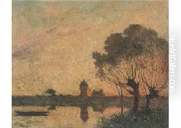 Coucher De Soleil Sur La Briere Oil Painting by Ferdinand du Puigaudeau