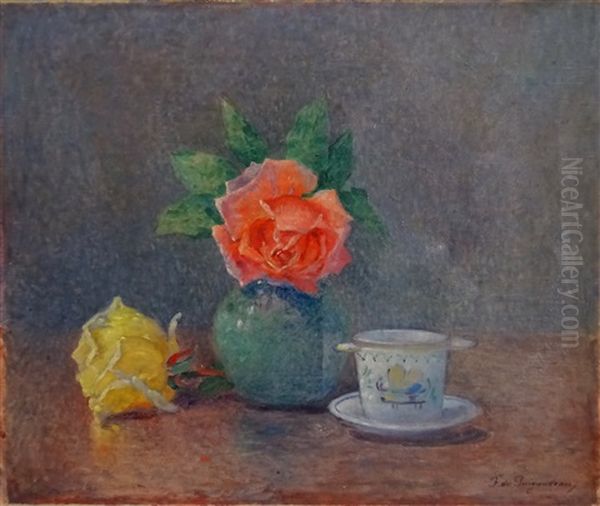 Nature Morte Aux Roses Et A La Faience De Quimper Oil Painting by Ferdinand du Puigaudeau