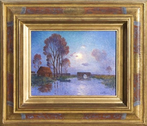 Coucher De Soleil Sur Les Etangs De Brieres Oil Painting by Ferdinand du Puigaudeau