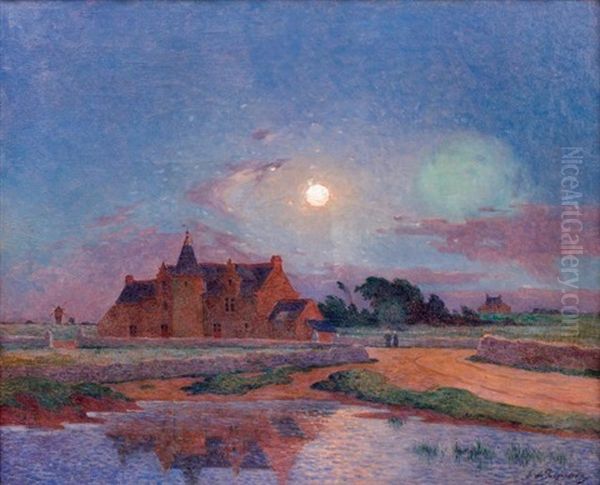 Manoir De Kervaudu, Au Clair De Lune, Le Croisic Oil Painting by Ferdinand du Puigaudeau