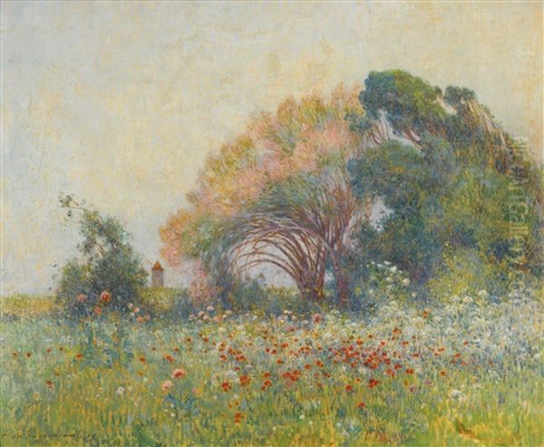 Champ De Coquelicots Et D'omnelles Dans La Region De Batz-sur-mer Oil Painting by Ferdinand du Puigaudeau