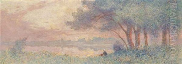 Twilight At The Lakeside, La Briere Oil Painting by Ferdinand du Puigaudeau