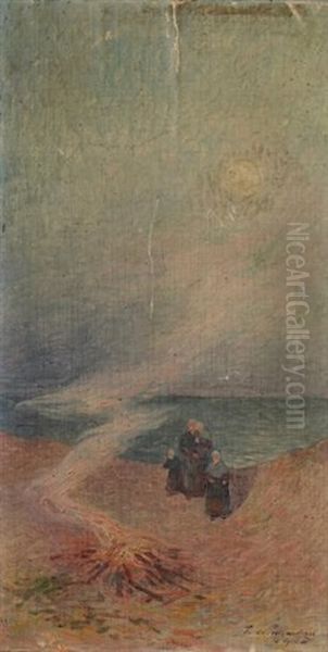 Paysannes Au Bord D'un Feu Oil Painting by Ferdinand du Puigaudeau