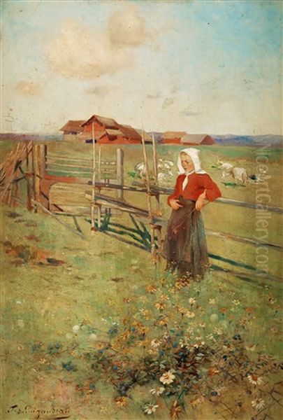 By The Fence Oil Painting by Ferdinand du Puigaudeau