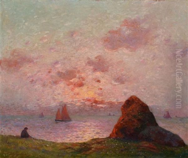 Retour Des Voiliers Au Soleil Couchant Oil Painting by Ferdinand du Puigaudeau