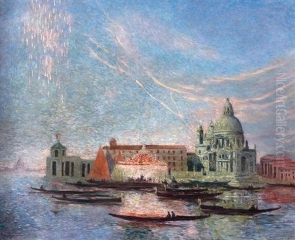 Feu D'artifice Et Manege A La Dogana, Venise Oil Painting by Ferdinand du Puigaudeau