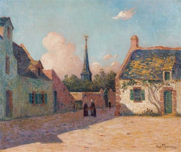 Place Du Village En Bretagne Oil Painting by Ferdinand du Puigaudeau