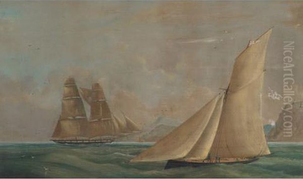 Sailing Vessels Off The Coast Oil Painting by Francis Abel William Armstrong